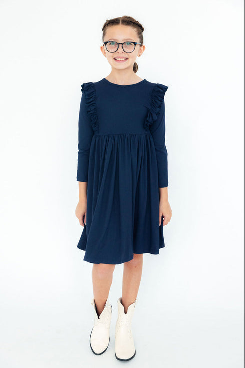 navy-l-s-ruffle-twirl-dress Mila & Rose - Sophia's Style-3